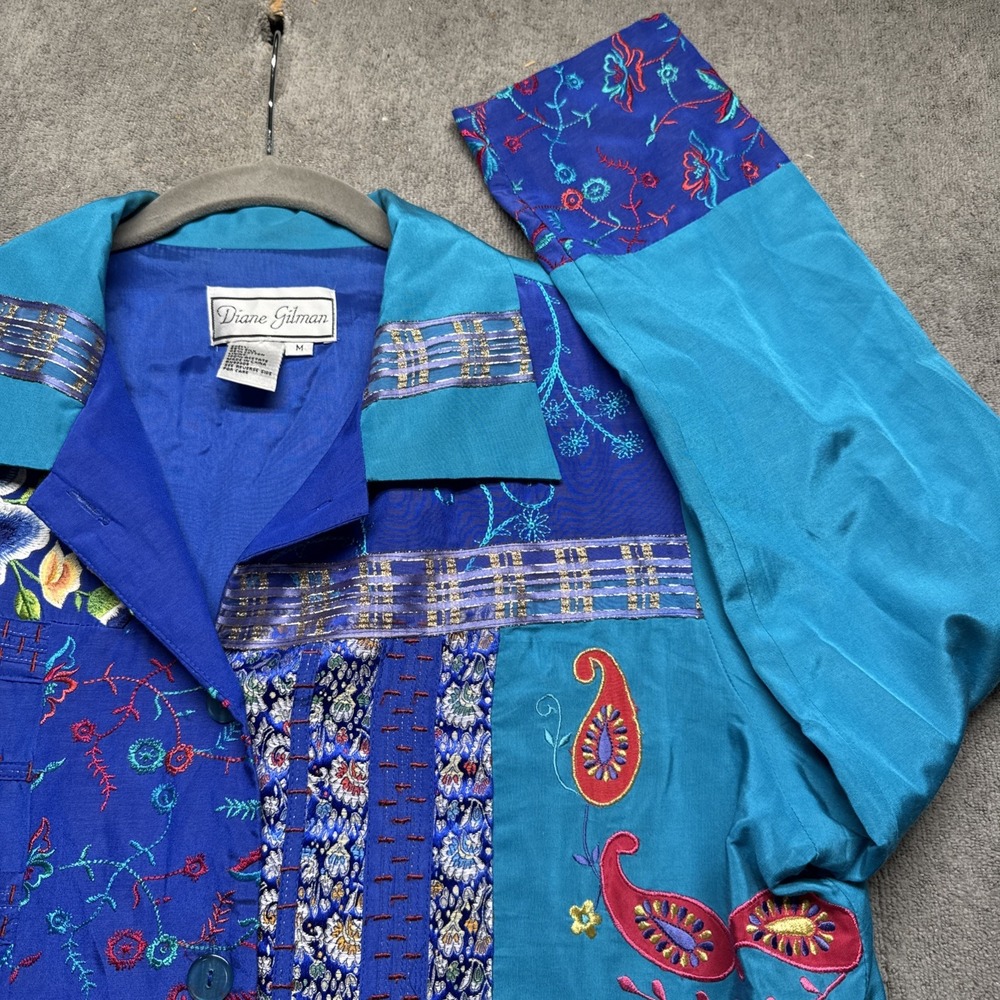 Diane Gilman Women's Boho Patchwork Embroidered Button Shirt Top Medium Artsy